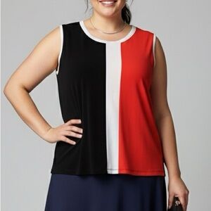 JONES NEW YORK Red White Blue Sleeveless Blouse 2X